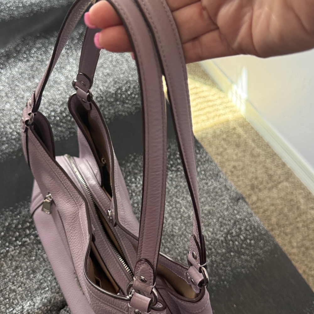 Coach Lavender Pebbled Leather Shoulder Bag Hobo Zip Pocket Everyday Purse - Picture 11 of 11